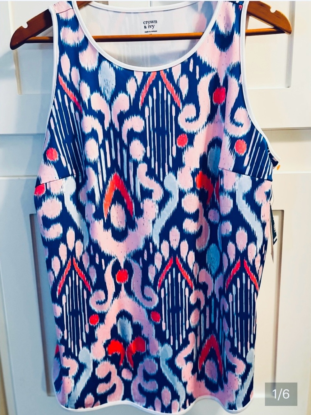 crown & ivy Size XL Navy Pink Red Ikat Sleeveless Top